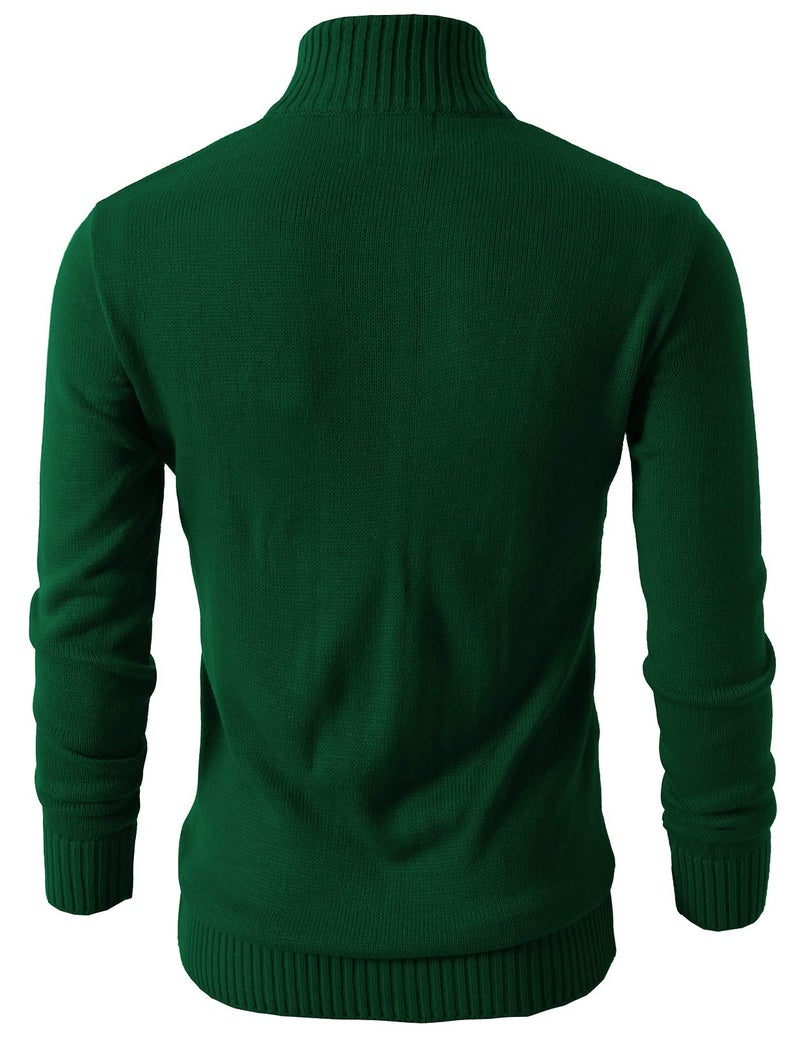 H2H Men's Quarter Zip Sweater Slim Fit Casual Knitted Turtleneck Pullover Mock Neck Polo Sweater Green US L/Asia XL (KMOSWL021) - Image 3